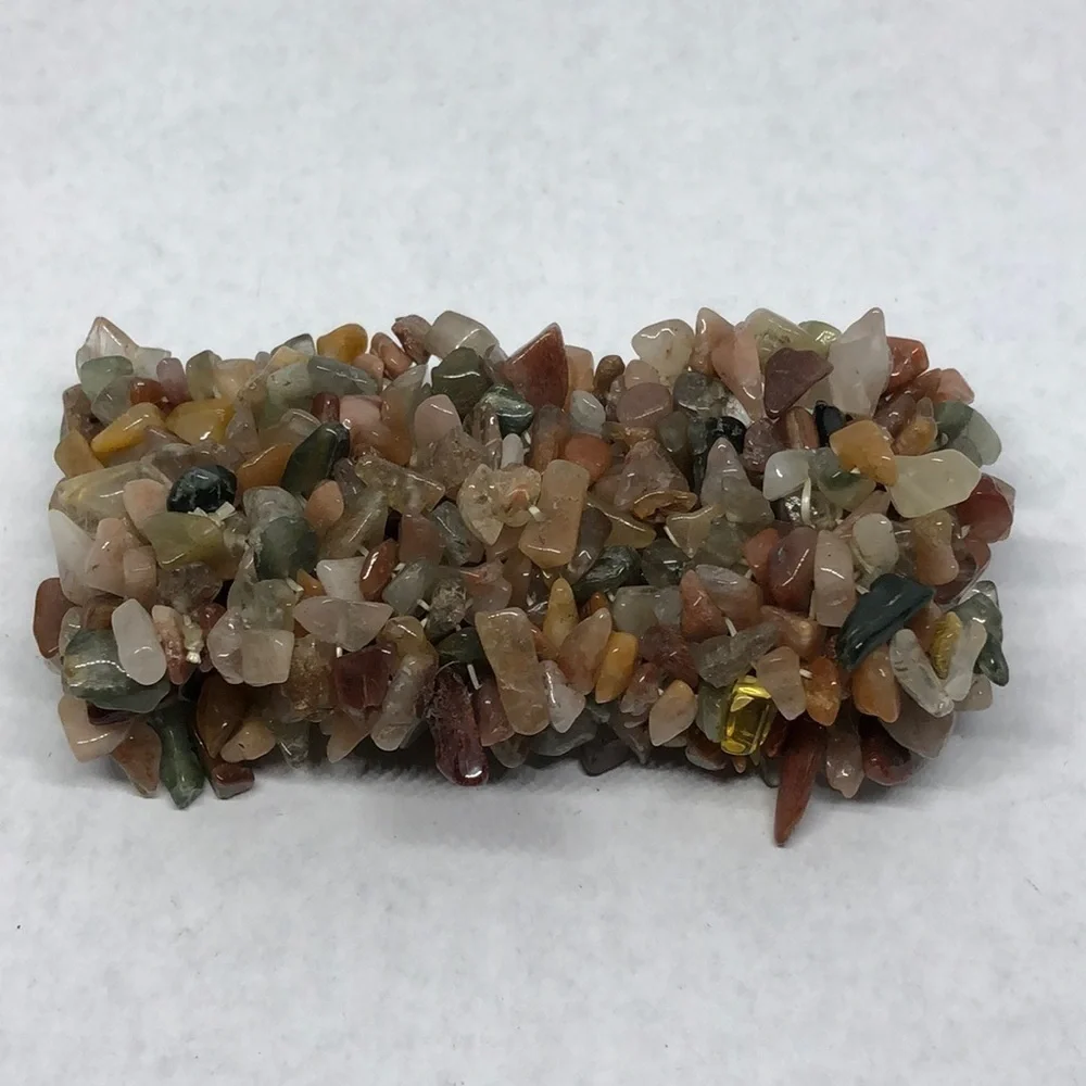 NATURAL gemstone chips statement stretch bracelet boho